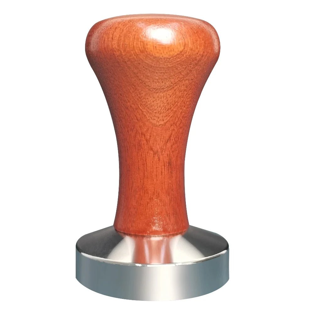 Wooden coffee tamp with metal base on a white background