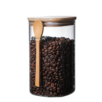 Glass Jar with Wooden Lid for Coffee Storage (3 Sizes)Utensils for Coffee