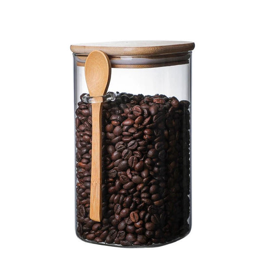 Glass Jar with Wooden Lid for Coffee Storage (3 Sizes)Utensils for Coffee