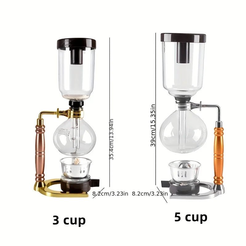 Two glass coffee makers with different cup capacities and dimensions on a white background.