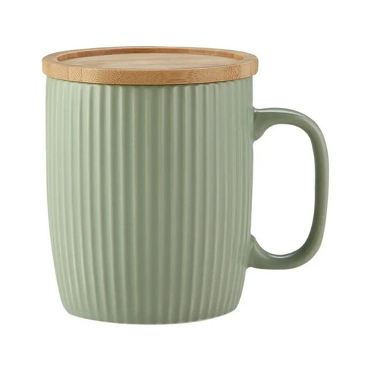 Green Retro Coffee Mug with Wooden LidUtensils for Coffee