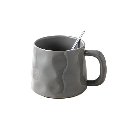 Grey Ceramic Coffee Mug with Spoon (380 ml)Utensils for Coffee