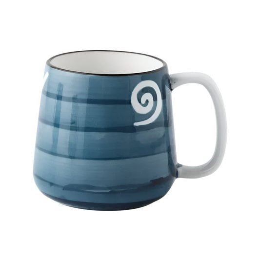 Hand - Painted Ceramic Mug in Blue Color With Spiral Motif (500ml)Utensils for Coffee
