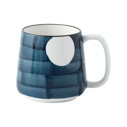 Hand - Painted Ceramic Mug in Blue with White Cercle (500ml)Utensils for Coffee