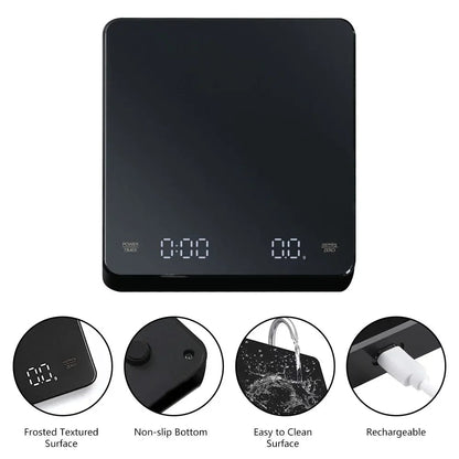 High-Precision Digital Coffee Scale with Dual Timing Modes and LED Display