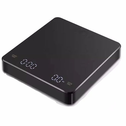Black digital kitchen scale on a white background