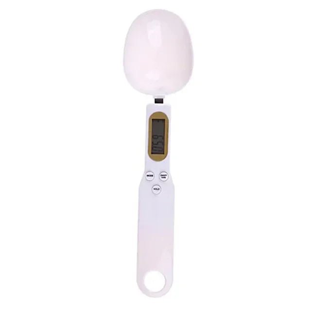 Digital kitchen scale with a white oval sensor on a white background