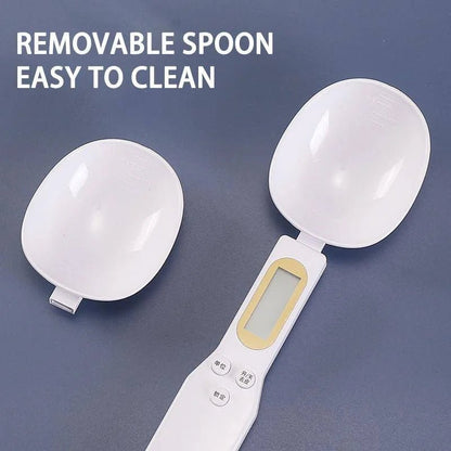 Digital measuring spoon with a removable spoon head on a blue background