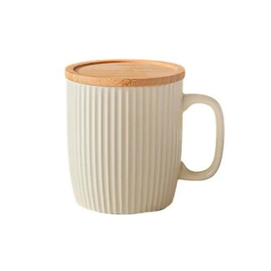 Ivory Retro Coffee Mug with Wooden LidUtensils for Coffee