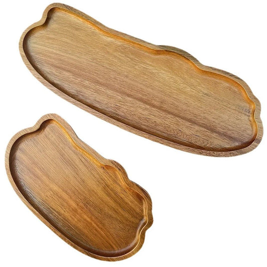Two wooden trays with a natural finish on a white background