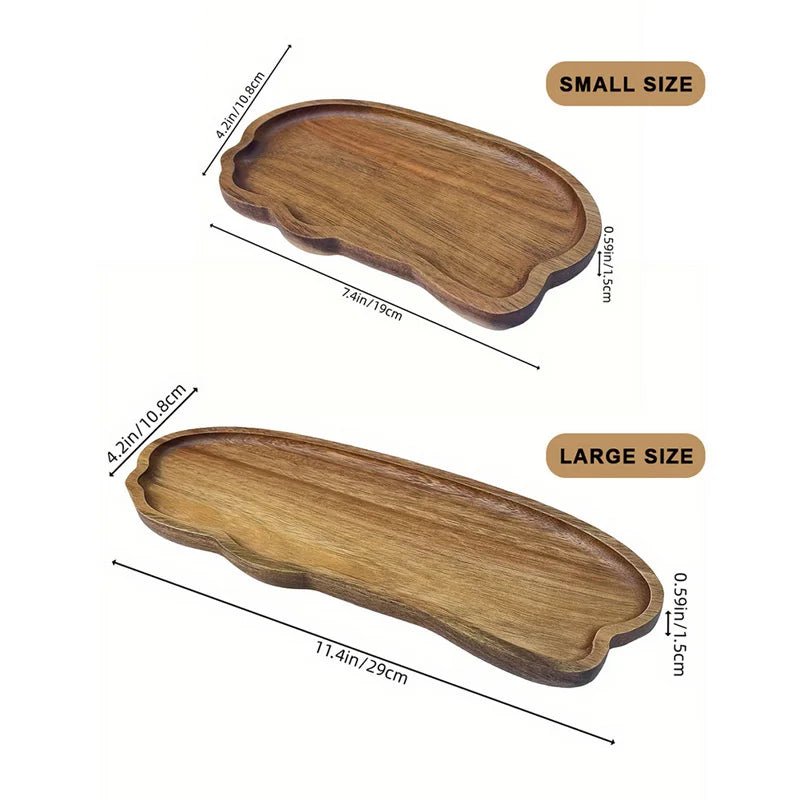 Two wooden trays, one small and one large, with measurements on a white background.