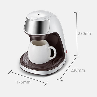 Small kitchen appliance with a white cup inside, showing dimensions on a white background
