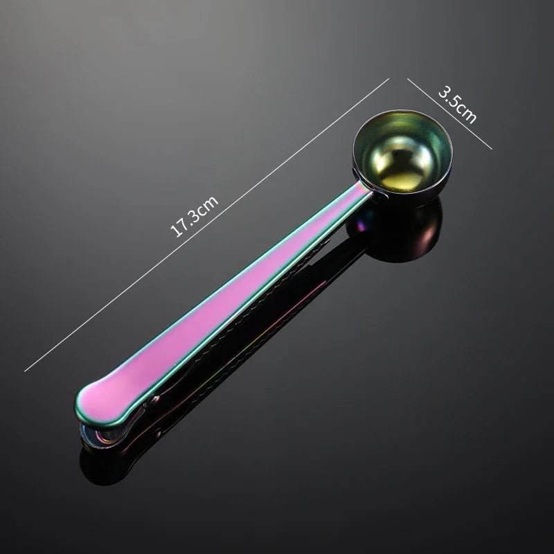 Measurement tool with a pink handle and green bowl on a black background
