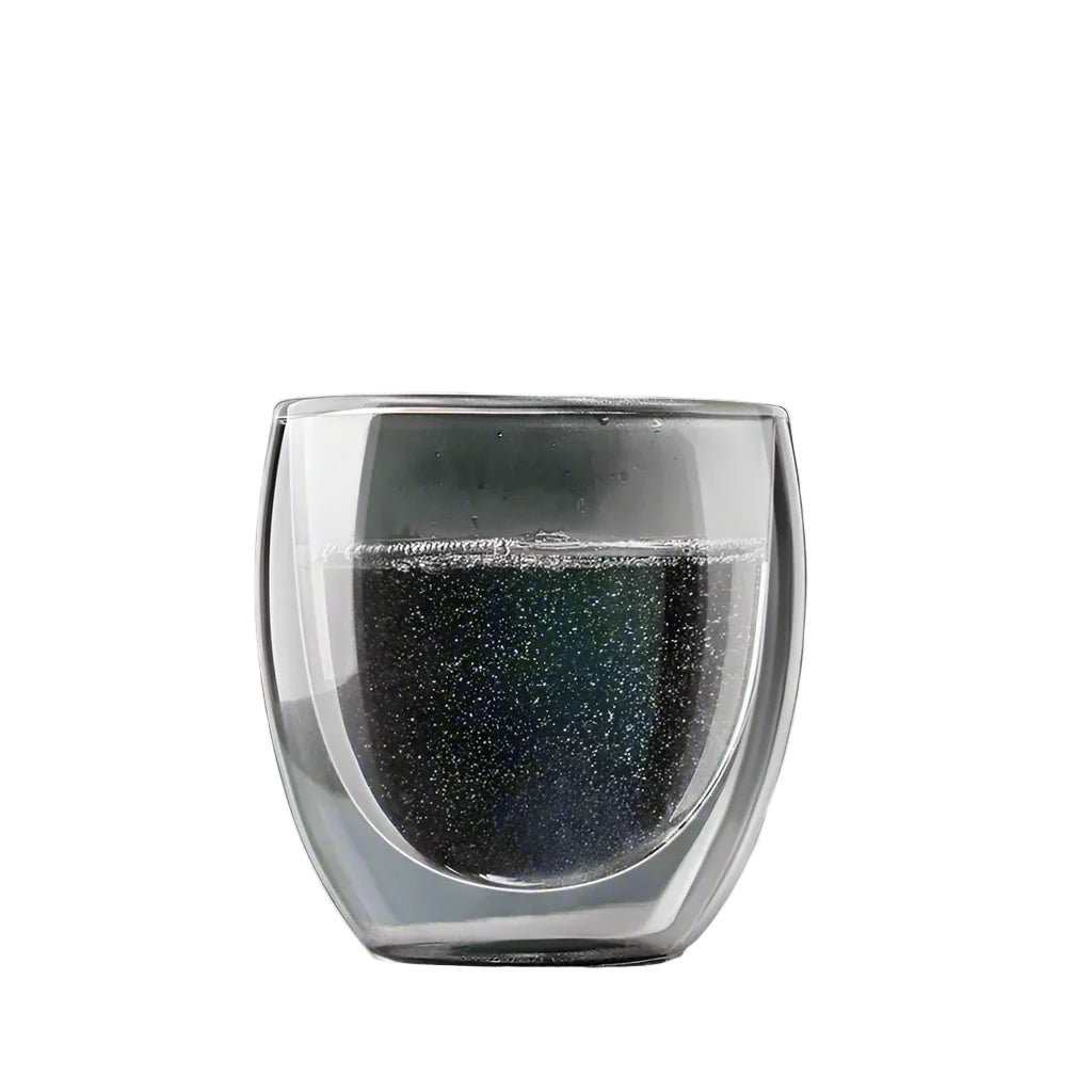 Clear glass with black interior on a white background
