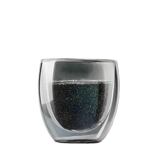 Clear glass with black interior on a white background