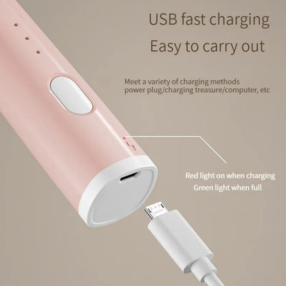 Pink USB power bank with charging cable on a beige background