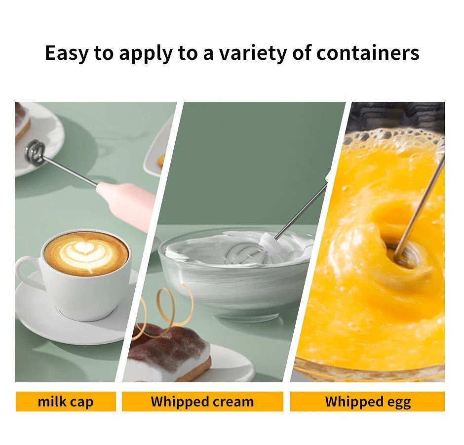 Three scenarios showing the use of a milk cap, whipped cream, and whipped egg on different food items.