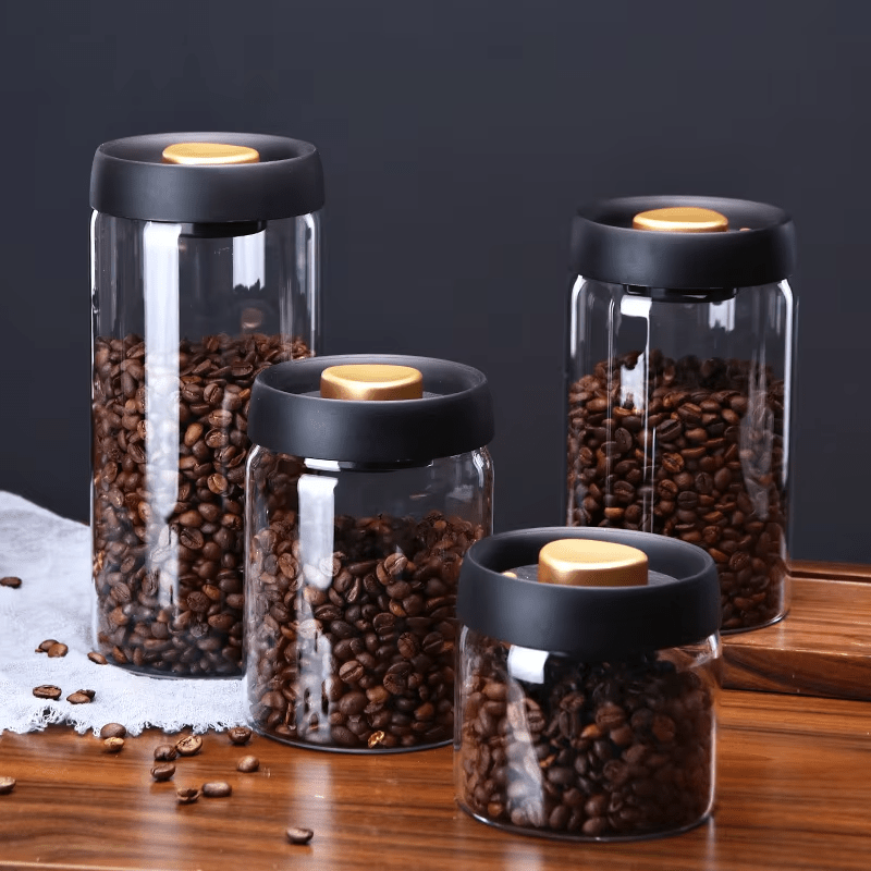 Premium Glass Coffee Bean Vacuum Storage Container with Black Lid (4 Sizes)Utensils for Coffee