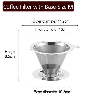 Reusable Stainless - Steel Coffee Filter With BaseUtensils for Coffee