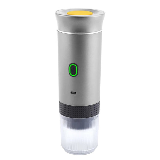 Silvery Portable Coffee Maker on a white background