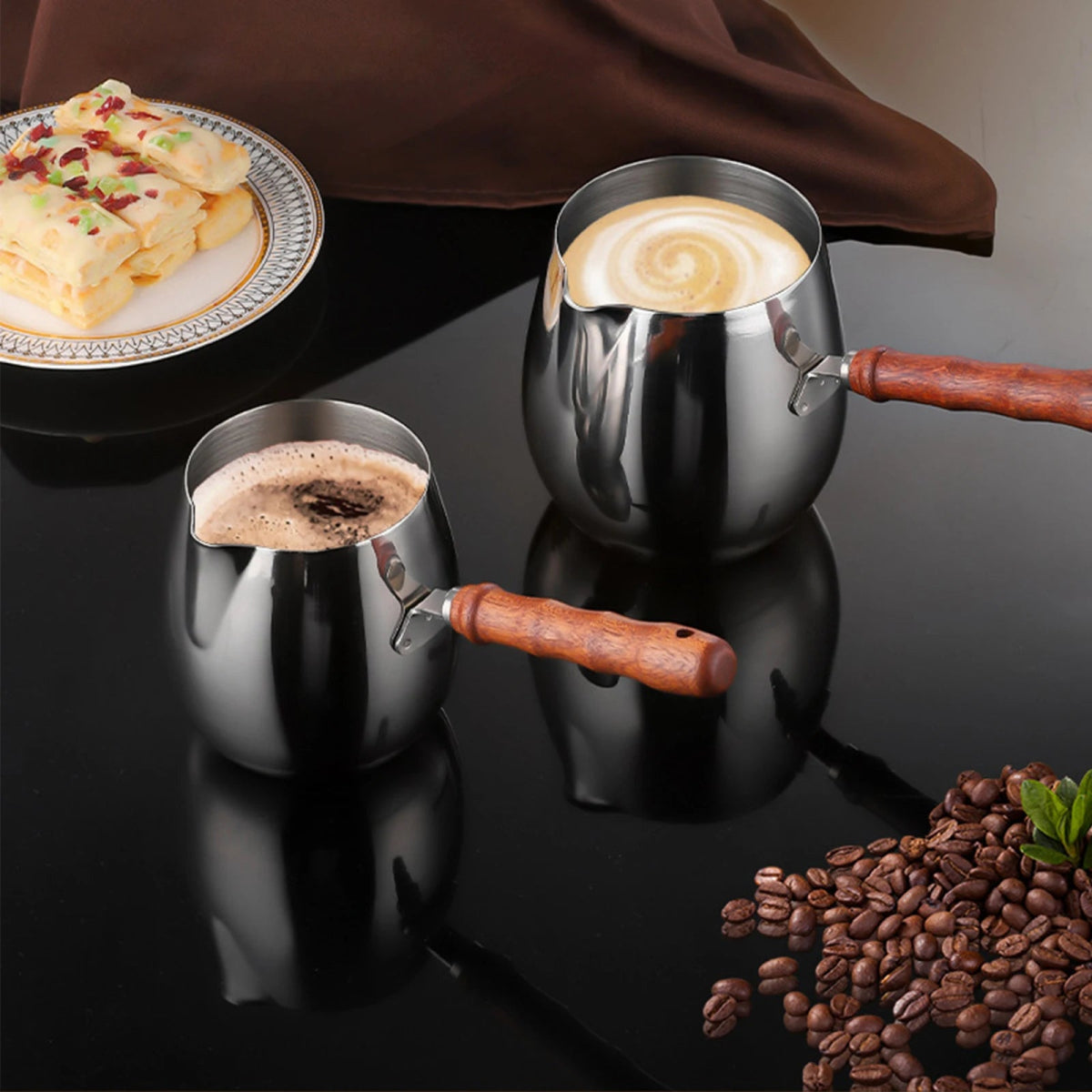 Stainless Steel Turkish Coffee Pot with Wooden Handle
