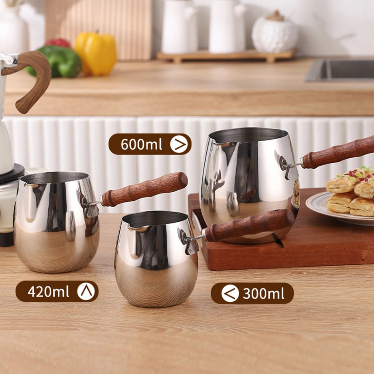 Stainless Steel Turkish Coffee Pot with Wooden Handle