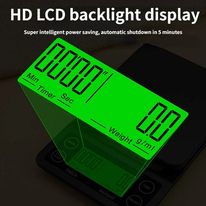 Digital scale with green LCD display on a dark background