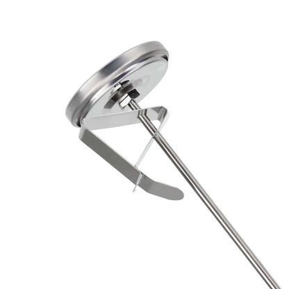 Thermometer with a long thin probe on a white background