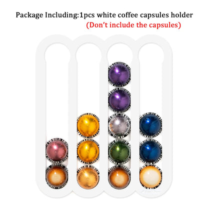 White coffee capsules holder with colorful capsules on a white background