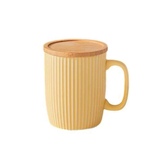 Yellow Retro Coffee Mug with Wooden LidUtensils for Coffee